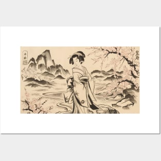 Traditional Japanese Vintage Art with Geisha Posters and Art